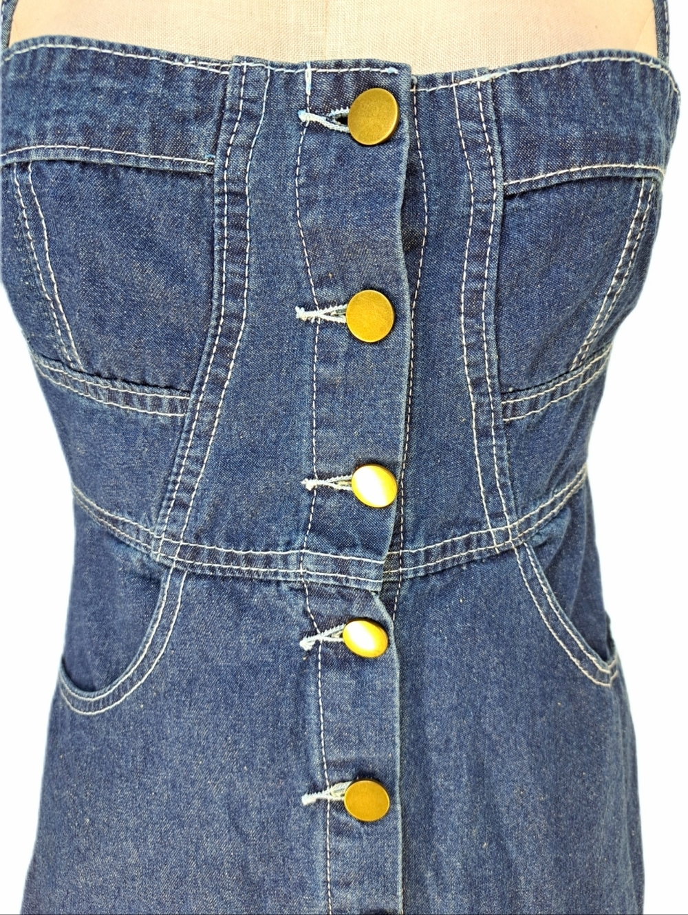 Denim Button-Front Maxi Dress - Dark Blue - Picture 4 of 12